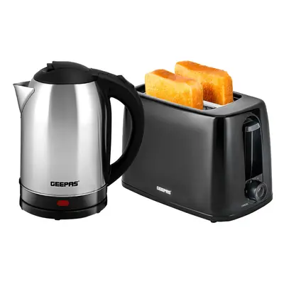 (2 Slice Black Toaster) Geepas Kettle and Toaster Set Stainless Steel