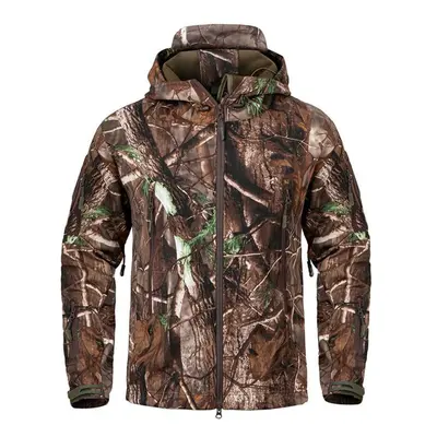 (black brown, US L) Men&apos;s Soft Shell Waterproof Camouflage Hunting Jacket Warm Fleece Lined