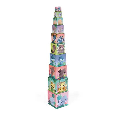 Janod Square Stacking Pyramid Ultra Cute Animals Creative Toy 10pc