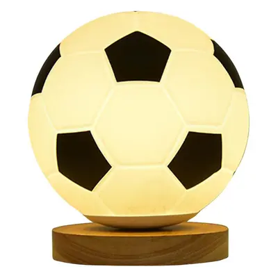 (Black White, Warm Light) Football Night Light,soccer Led Lamp,with Wooden Stand,remote Control 