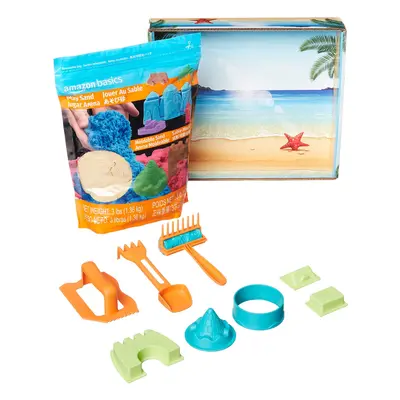 Amazon Basics 3lbs Moldable Sensory Play Sand with Castle Molds and Tool Set for Kids Ages and U