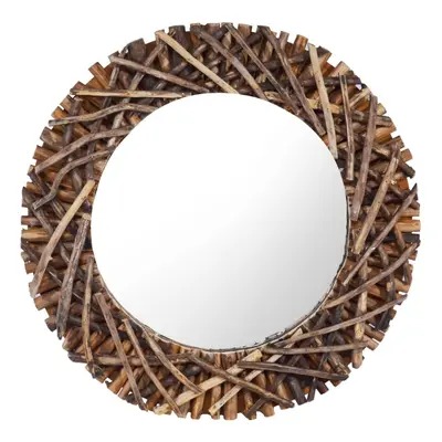 vidaXL Wall Mirror cm Teak Round Wooden Decorative Hanging Mirror Home