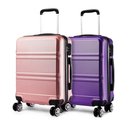 (nude+purple) 20+20 inch 2Pcs Colorful ABS Cabin Suitcase With TSA Lock