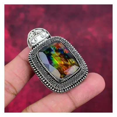 (green, 2.16 Inches) Ammolite Pendant Gemstone Handmade Jewelry, Solid Sterling Silver Pendant, 