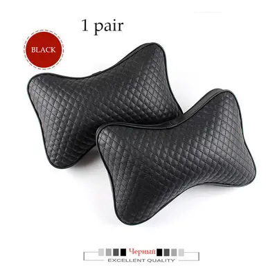 (Black pair1) Pair Luxury Linen Material Car Headrest Pillow Unisex Breathable Auto