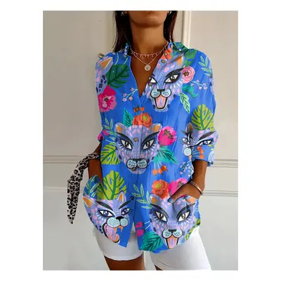 (YK1884, M) new women's long shirt summer European and American trendy half-sleeved shirt tiger 