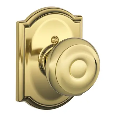 SCHLAGE Georgian Knob with Camelot Trim Non-Turning Lock Bright Brass F170 GEO CAM