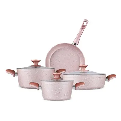 (Rosegold Pots and Pans 7-Piece) Granite Induction Cookware Set with Lids - Non Stick Pots and P