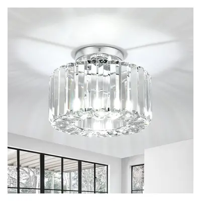 (245mmÃ¸ Chrome, Round) Ceiling, semi-flush K9 crystal chandelier with metal shade