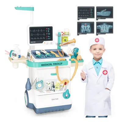 Doctor Kit for Kids Accessories Pretend Medical Station Set for Boys & Girls Mobile Cart with St