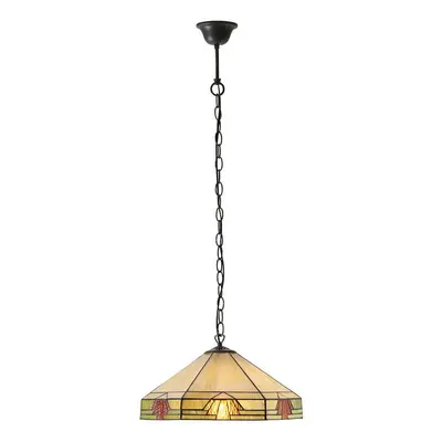 Tiffany Glass Hanging Ceiling Pendant Light Bronze & Amber Art Deco Shade i00146