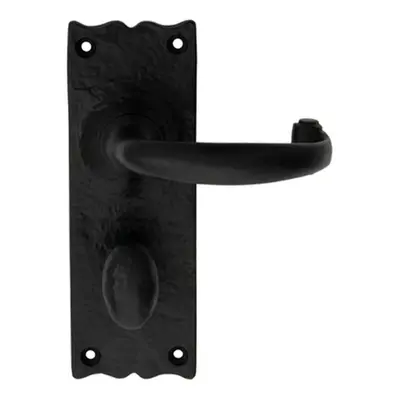 PAIR Forged Curved Lever Handle on Bathroom Backplate x 54mm Black Antique