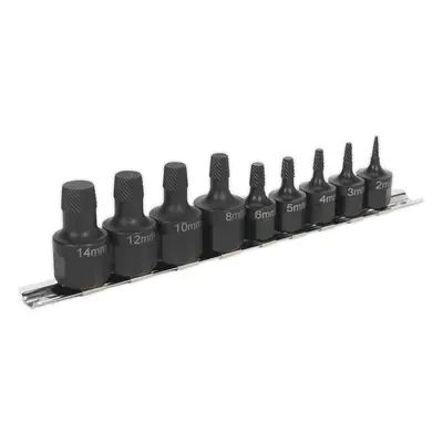 9 Piece Stud Extractor Set - 1/2" & 3/8" Sq Hex Drive - Tapered Spiral Design