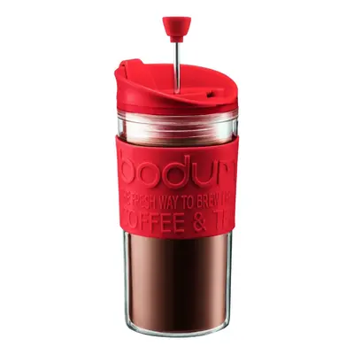 BODUM Travel French Press Coffee Maker Set Vacuum, 0.35 L/12 oz, Red