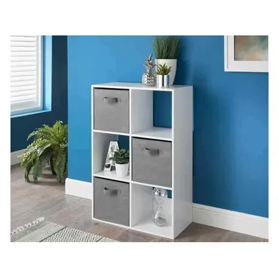 6 Cubes Baskets Storage Bookcase White & Grey Unit G-0333