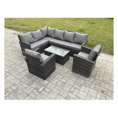 Fimous Rattan Lounge Corner Sofa Set Wicker PE Outdoor Garden Furniture Set with Rectangular Cof