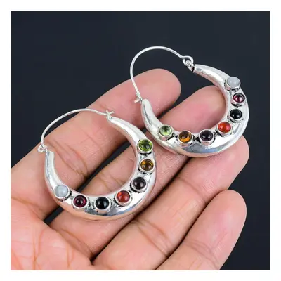 Half Moon Seven Chakra Gemstone Earrings | Sterling Silver | Mediation Chakra Earrings | Handmad