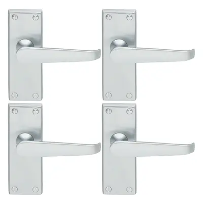 4x Straight Victorian Lever on Rectangular Latch Backplate Handle Satin Chrome