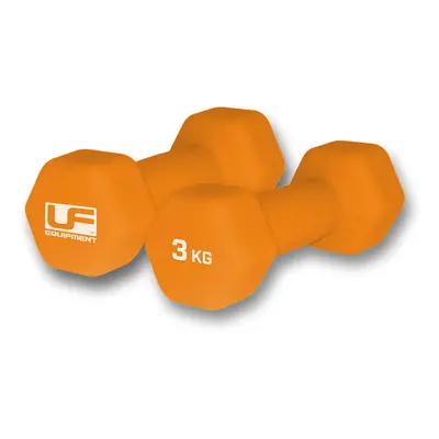 Dumb-Bell Pair - 2x 3kg Orange Dumbbells - Neoprene Coated Slip Free Gym Workout