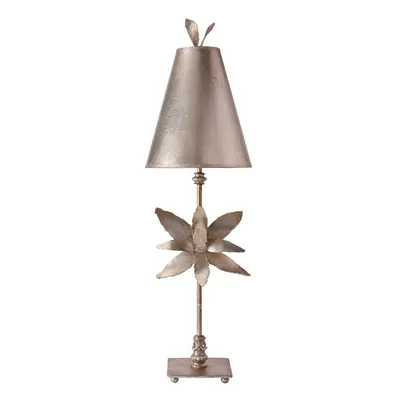 Table Lamp Silver Shade Flower Leaf Design Silver Leaf Finish LED E27 60W