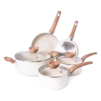 (8pcs, Cream Granite) Nonstick Cookware Set - Induction Cookware Set - Piece Kitchen Cookware Se