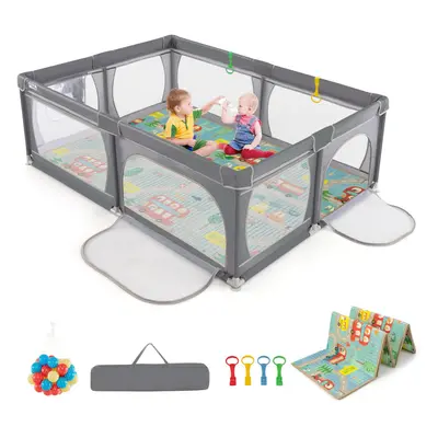 Baby Playpen cm x cm Baby Activity Center w/Mat-Dark Grey