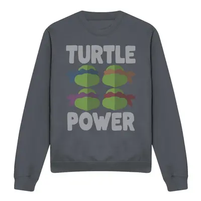 (L, Charcoal) Teenage Mutant Ninja Turtles Unisex Adult Turtle Power Faces Sweatshirt