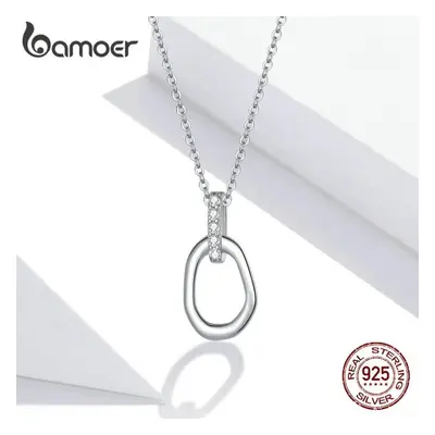 (925 silver) Bamoer Sterling Silver Geometric Necklace For Women Fine Jewelry