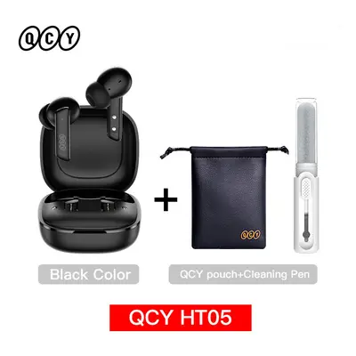 (Black with Pouch Pen) QCY HT05 ANC Wireless Earphone 40dB Noise Cancelling Bluetooth 5.2 Headph