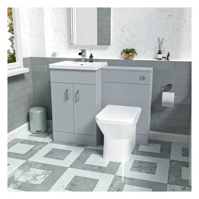 Nes Home Matte Grey Vanity Basin Cabinet WC Unit & Rimless Back To Wall Toilet