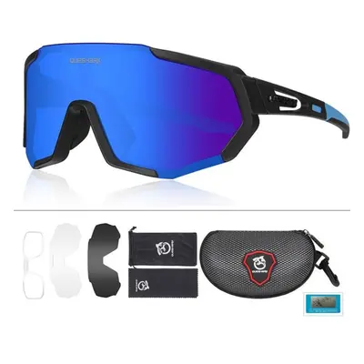 (black,blue) Queshark Cycling Glasses Polarized Sports Sunglasses Men Women With Interchangeable