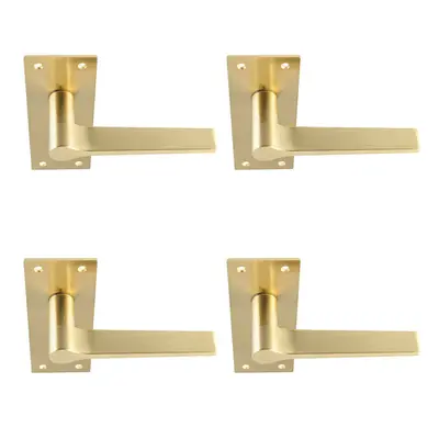 4x PAIR Flat Straight Handle on Slim Lock Backplate x 50mm Antique Brass