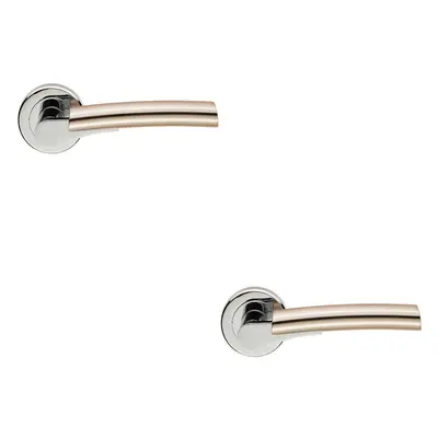 2x PAIR Two Part Lever on Round Rose Concealed Fix Polished Chrome Satin Nickel