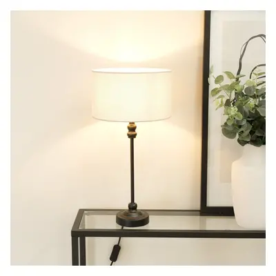 Maggie Black Candlestick Table Lamp with White Shade and LED Bulb