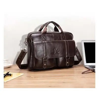 (brown) Laoshizi Briefcase Messenger Bag Men&apos;s Genuine Leather 15&apos;&apos; Laptop Bag Me