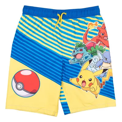 Pokemon Charmander Ivysaur Pikachu Wartortle Big Boys Swim Trunks Bathing Suit Yellow/Blue