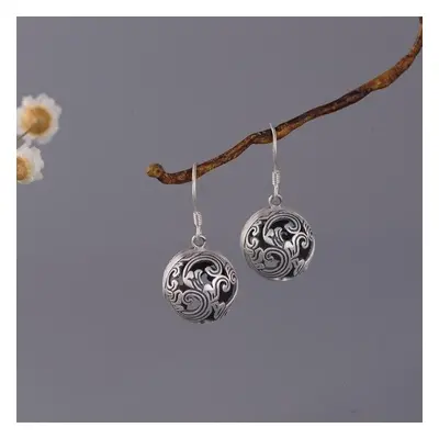 (antique silver) Authentic Silver Spray Hollow Beaded Drop Earrings For Women Vintage Small Ball