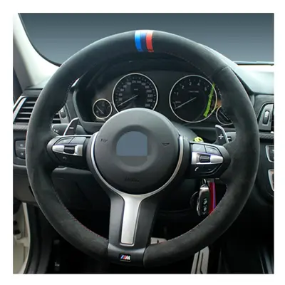 (Style 5) Black Suede Leather Car Steering Wheel Cover For BMW F87 M2 F80 M3 F82