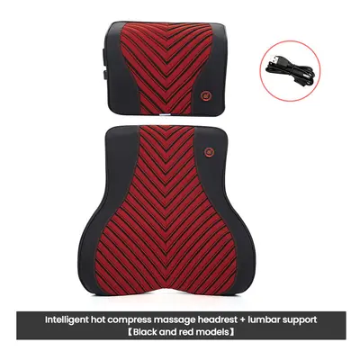 (Massage-Red-Set) Car Neck Massage Pillow Lumbar Support Cushion Auto Seat Relax Head Waist