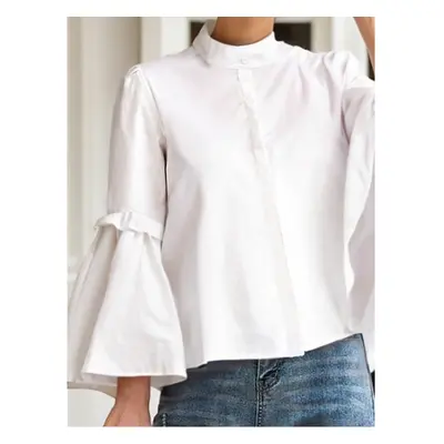 (White Blouse, S) Krisstargirls Fashion Woman Shirts Clothing Spring Summer Long Flared Sleeves 