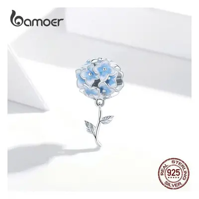 (925 silver) Bamoer 3D Blue Color Flower Sterling Silver Hydrangeas Pendant Charms Fit Original 