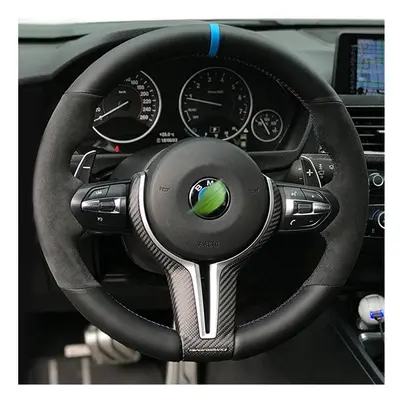 (Blue Thread) Anti-Slip Suede Leather Car Steering Wheel Braid Cover For BMW (M Sport)