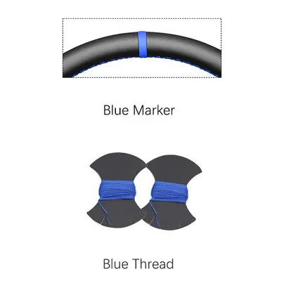 (Blue Marker) Black Carbon Fiber Suede Marker Soft Hand-stitched Car Steering Wheel