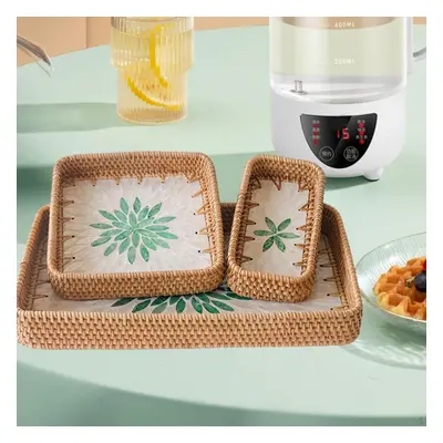 (as the picture, Green leaves) Pieces Rattan Storage Basket Set Bread Kitchen Organizer Woven Fr