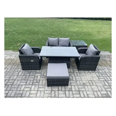 Fimous PE Rattan Outdoor Garden Furniture Set Height Adjustable Rising lifting Dining Table Love