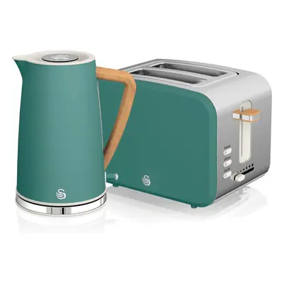 Swan Nordic Kitchen Set, 1.7L Fast Boil Kettle and 900W 2-Slice Toaster, Green SK14610GREN/ ST14