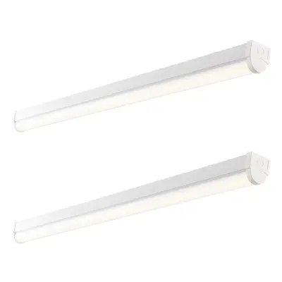 2 PACK 4ft Emergency Batten Light - 24.5W Cool White LED - Gloss White & Opal