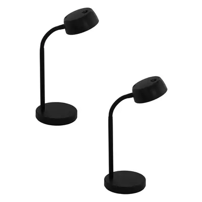 2 PACK Table Desk Lamp Colour Plain Black Rocker Switch Bulb LED 4.5W Included