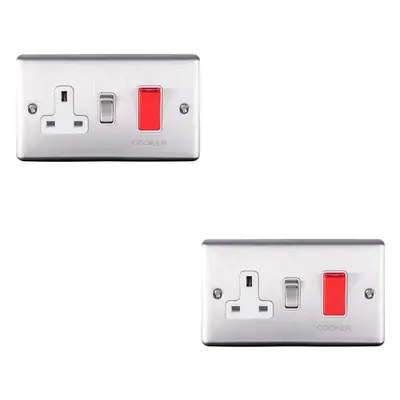 2 PACK 45A DP Oven Switch & Single 13A Switched Power Socket SATIN STEEL & White