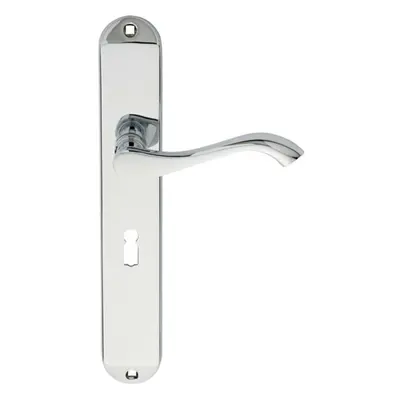 PAIR Curved Handle on Long Slim Lock Backplate x 40mm Polished Chrome